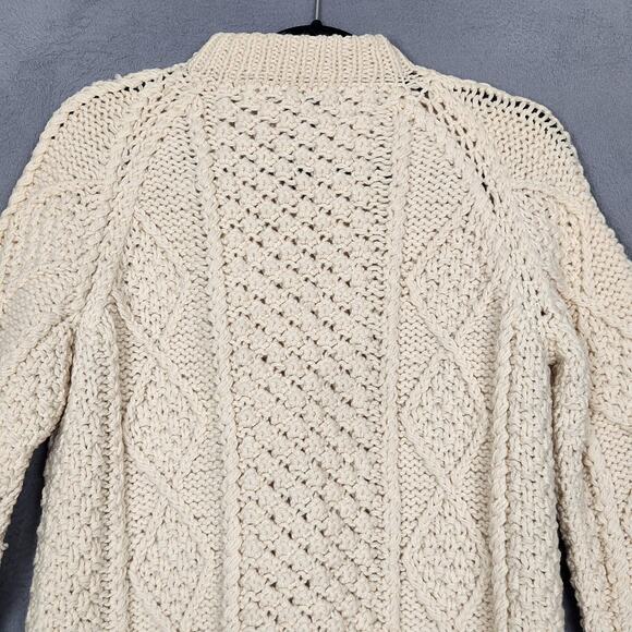 Fisherman Cardigan Sweater Womens Medium Cream Cable Knit Button Front Pockets - Picture 10 of 15